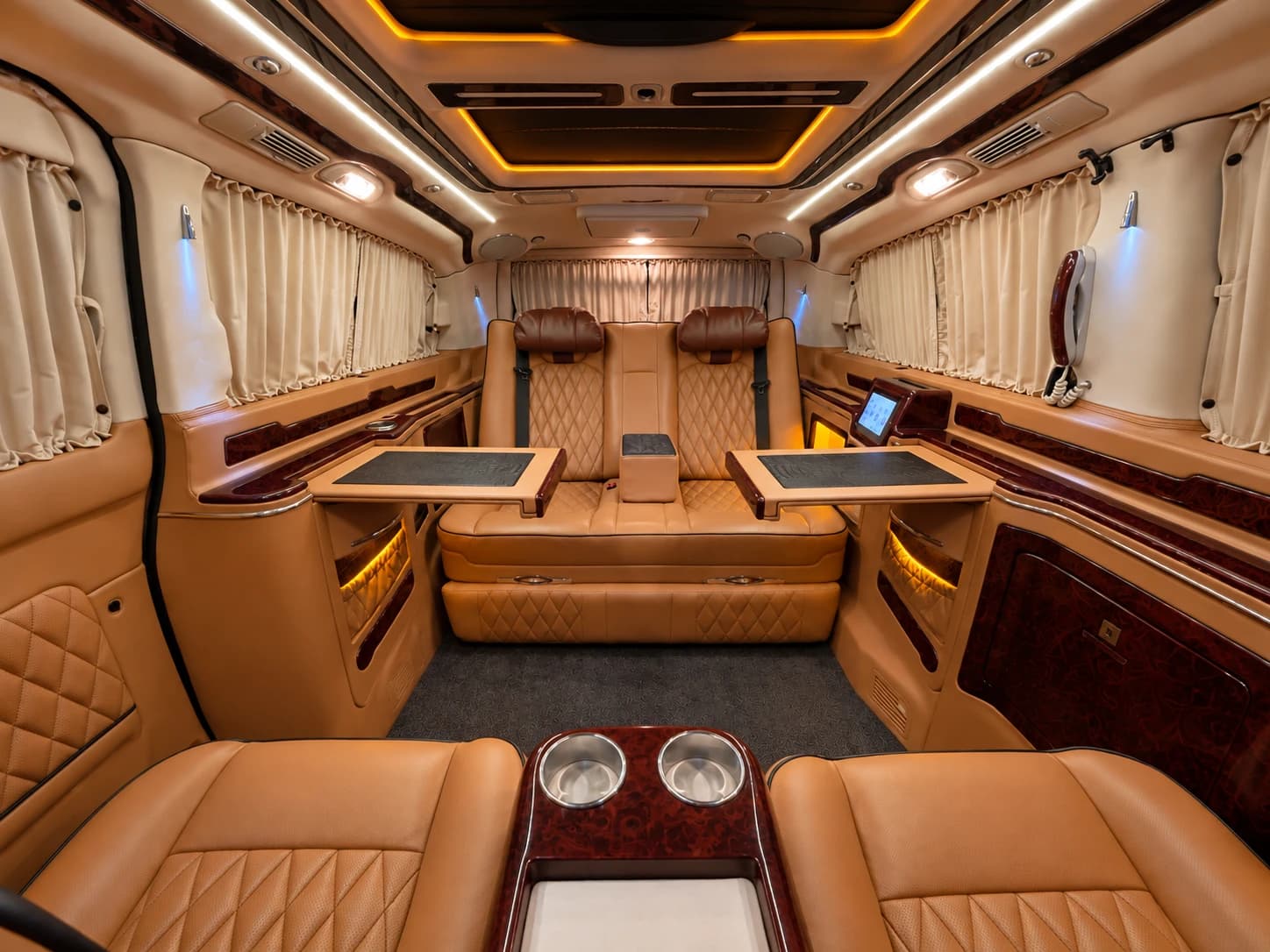 JetVan interior with diamond-stitched leather seats